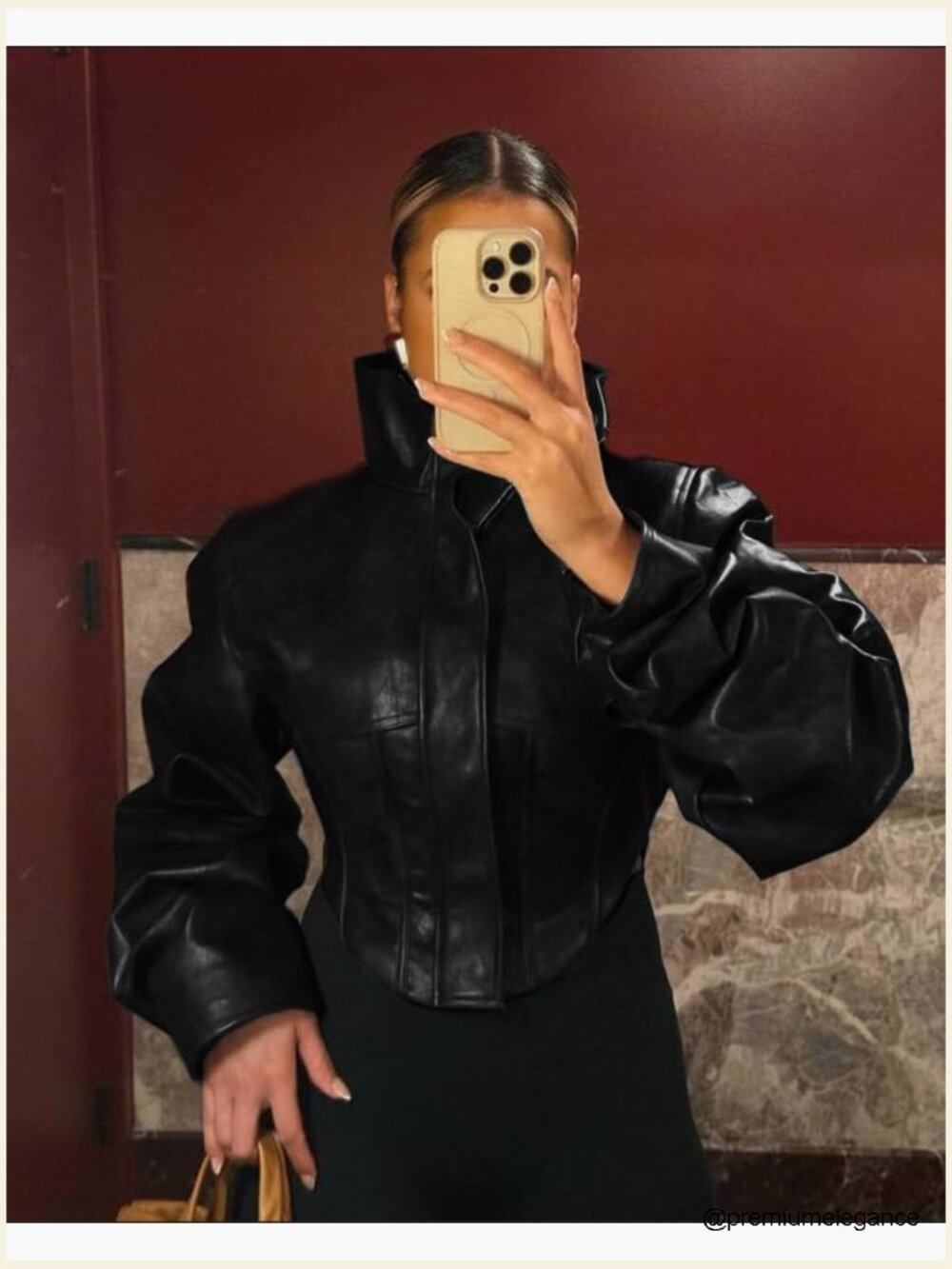 Faux Leather Crop Bomber Jacket Zip Up Motorcycle Y2K Streetwear - Picture 6 of 7